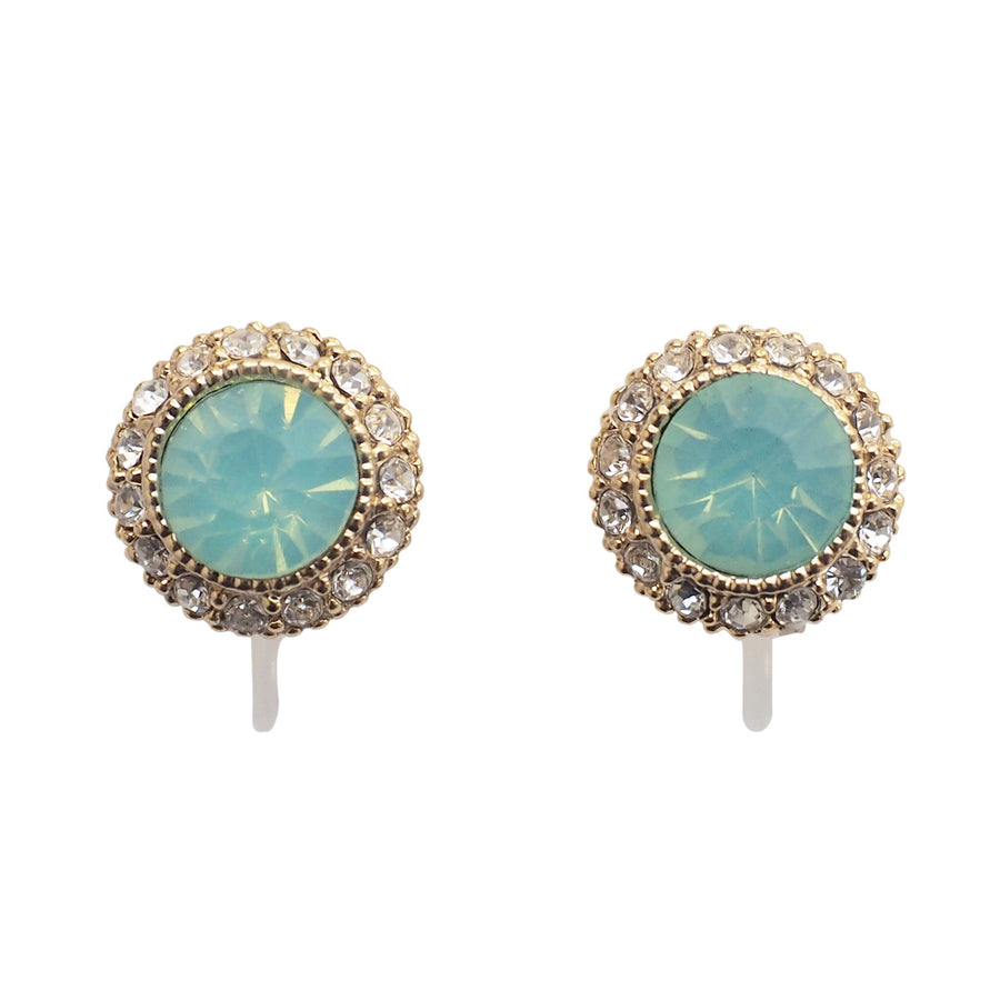 Mint Green Rhinestone Crystal Invisible Clip On Stud Earrings - miyabigracejewelry.com