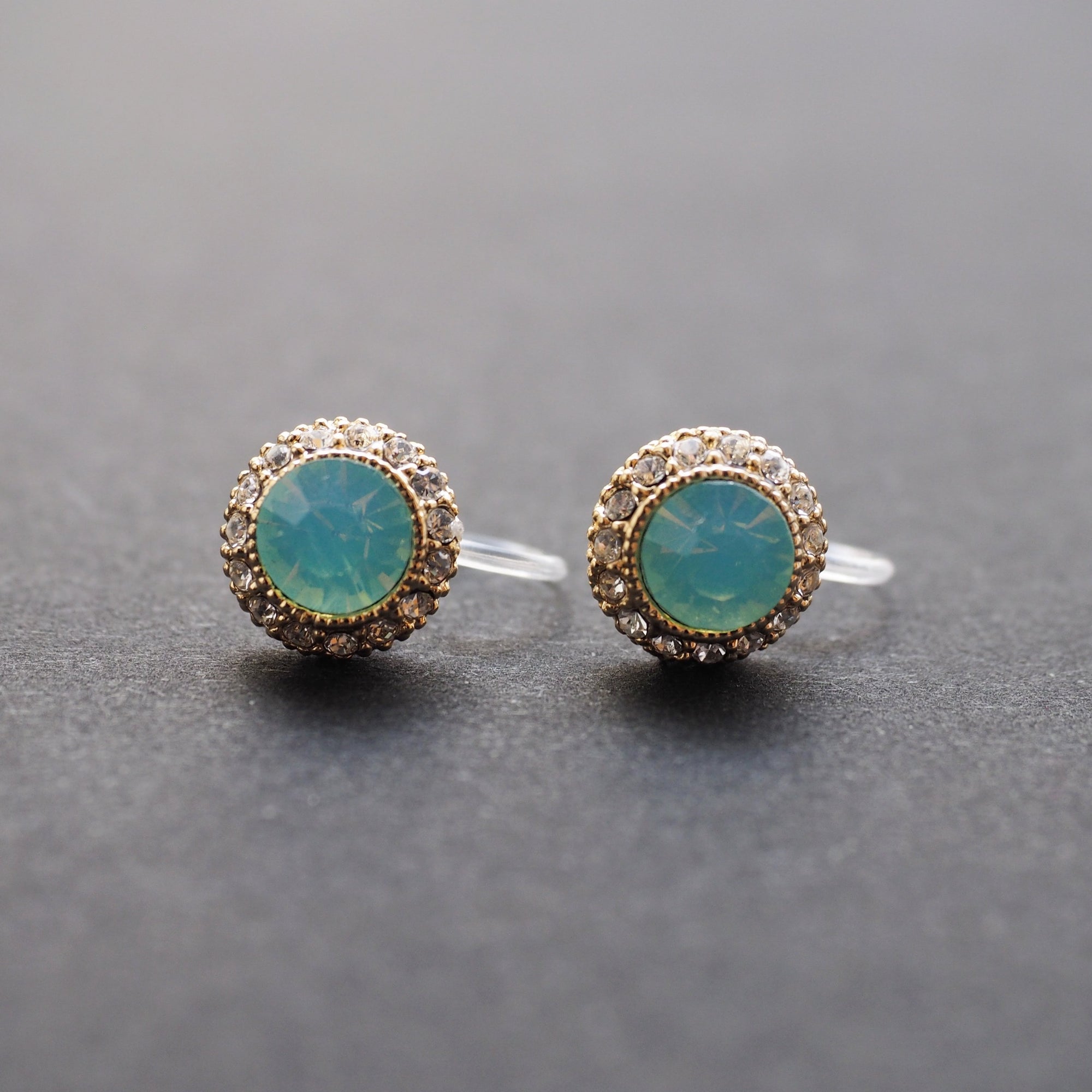 Mint Green Rhinestone Crystal Invisible Clip On Stud Earrings - miyabigracejewelry.com
