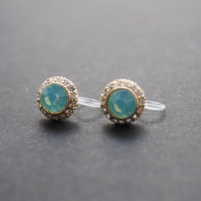 Mint Green Rhinestone Crystal Invisible Clip On Stud Earrings - miyabigracejewelry.com
