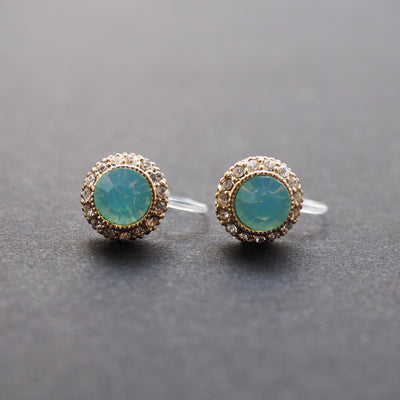 Mint Green Rhinestone Crystal Invisible Clip On Stud Earrings - miyabigracejewelry.com