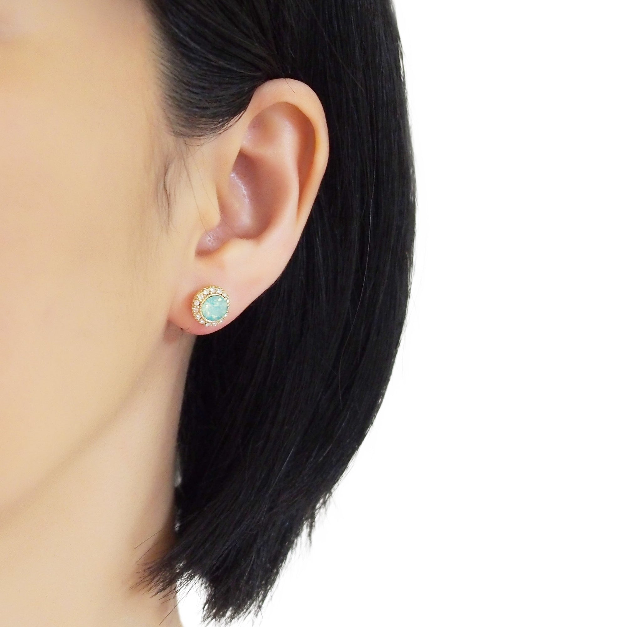 Mint Green Rhinestone Crystal Invisible Clip On Stud Earrings - miyabigracejewelry.com