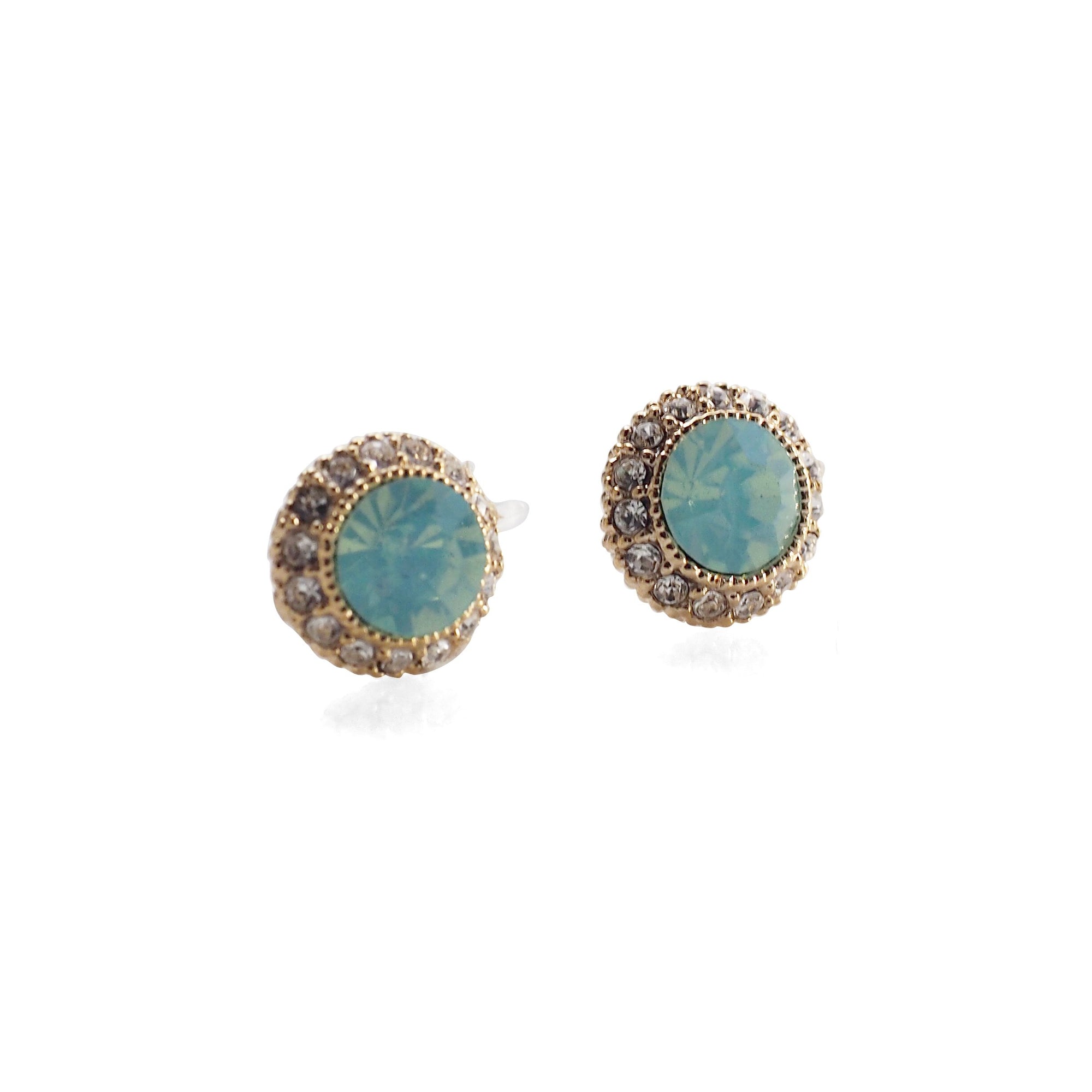 Mint Green Rhinestone Crystal Invisible Clip On Stud Earrings - miyabigracejewelry.com