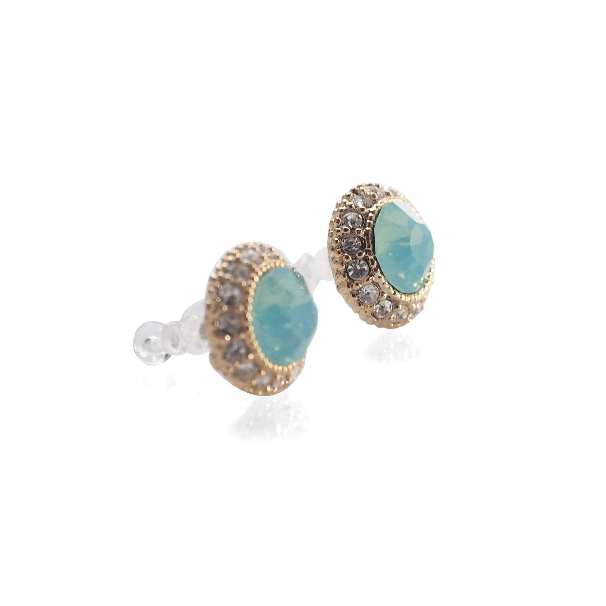 Mint Green Rhinestone Crystal Invisible Clip On Stud Earrings - miyabigracejewelry.com