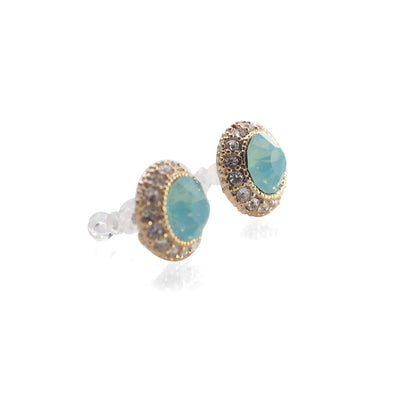 Mint Green Rhinestone Crystal Invisible Clip On Stud Earrings - miyabigracejewelry.com