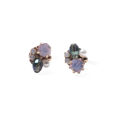Pink and Green Rhinestone Crystal Invisible Clip On Stud Earrings - miyabigracejewelry.com