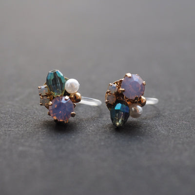 Pink and Green Rhinestone Crystal Invisible Clip On Stud Earrings - miyabigracejewelry.com