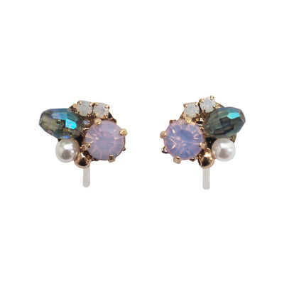 Pink and Green Rhinestone Crystal Invisible Clip On Stud Earrings - miyabigracejewelry.com