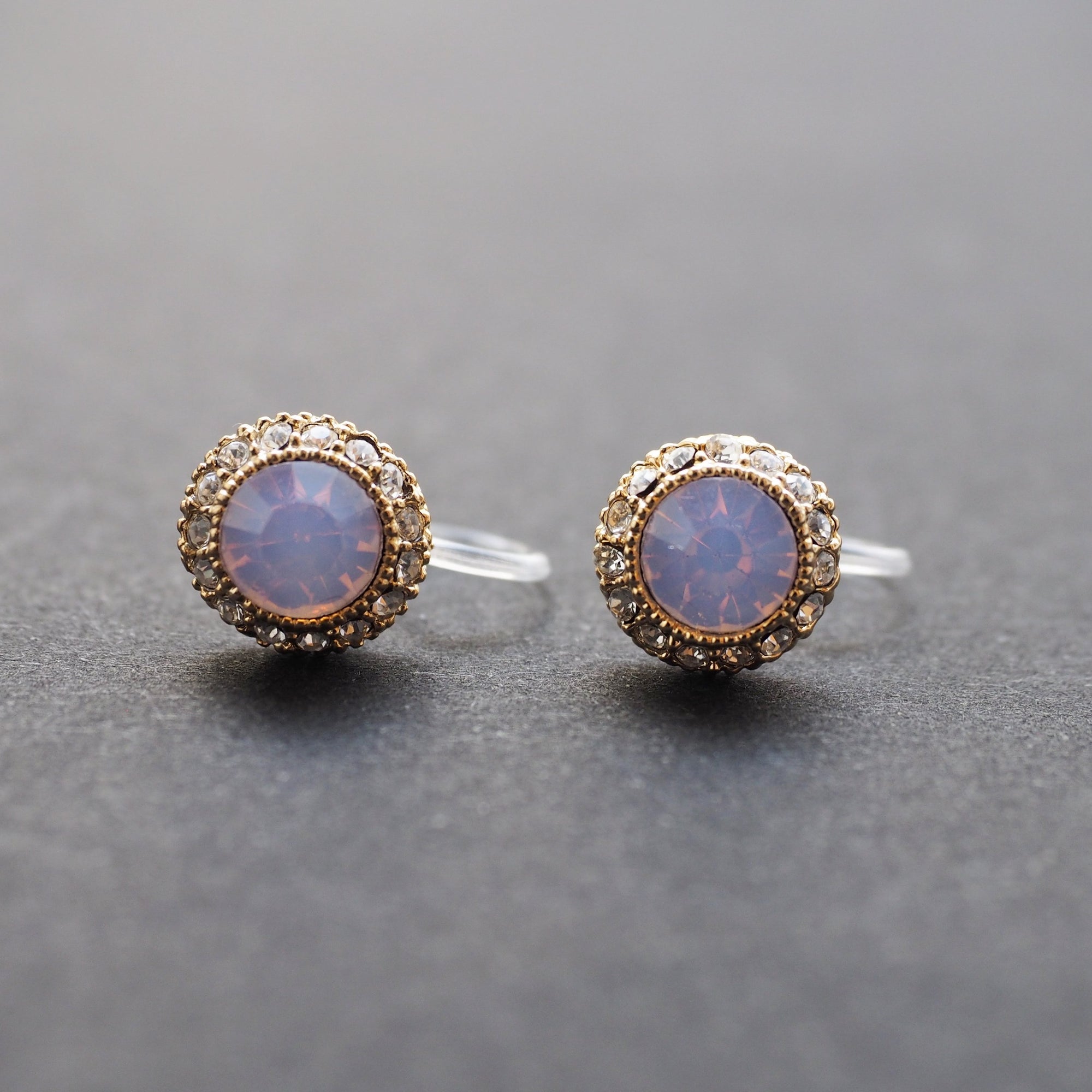 Milky Pink Rhinestone Crystal Invisible Clip On Stud Earrings - miyabigracejewelry.com