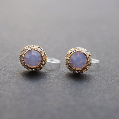 Milky Pink Rhinestone Crystal Invisible Clip On Stud Earrings - miyabigracejewelry.com