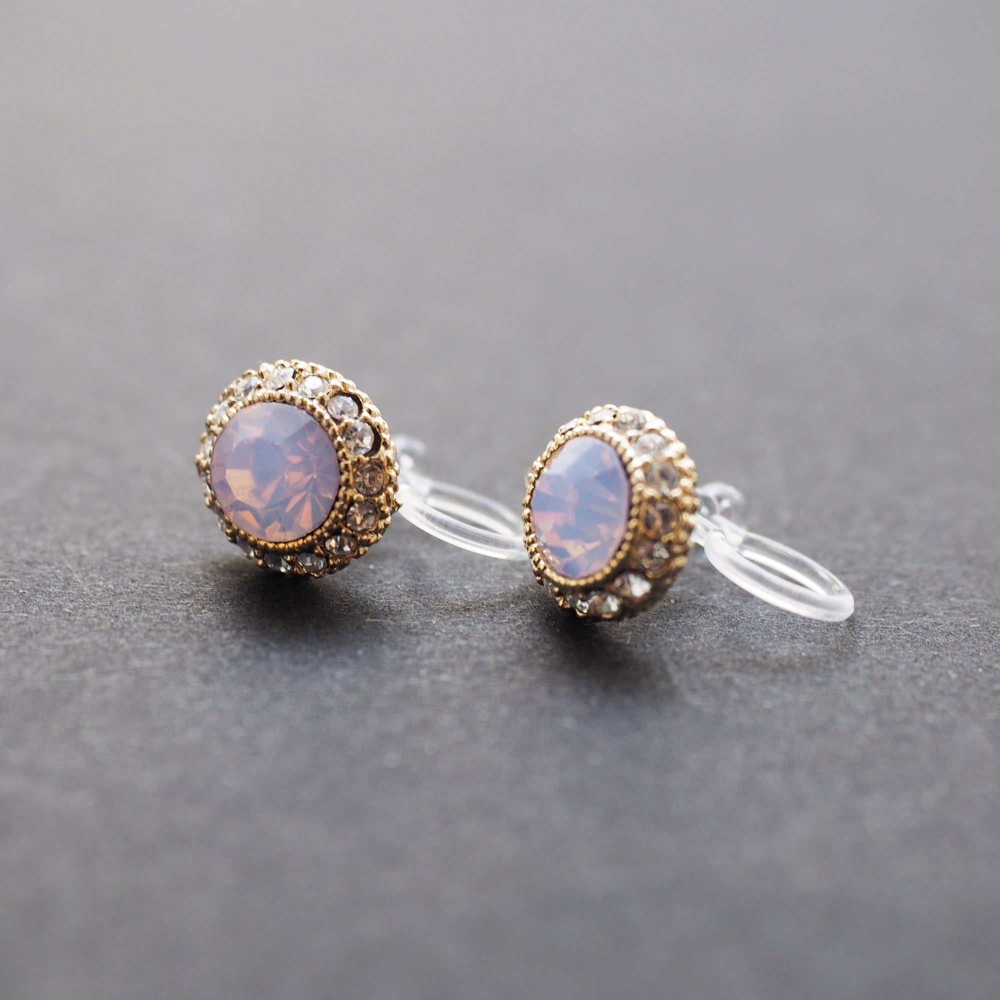 Milky Pink Rhinestone Crystal Invisible Clip On Stud Earrings - miyabigracejewelry.com