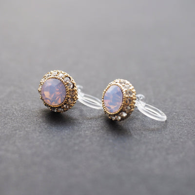 Milky Pink Rhinestone Crystal Invisible Clip On Stud Earrings - miyabigracejewelry.com