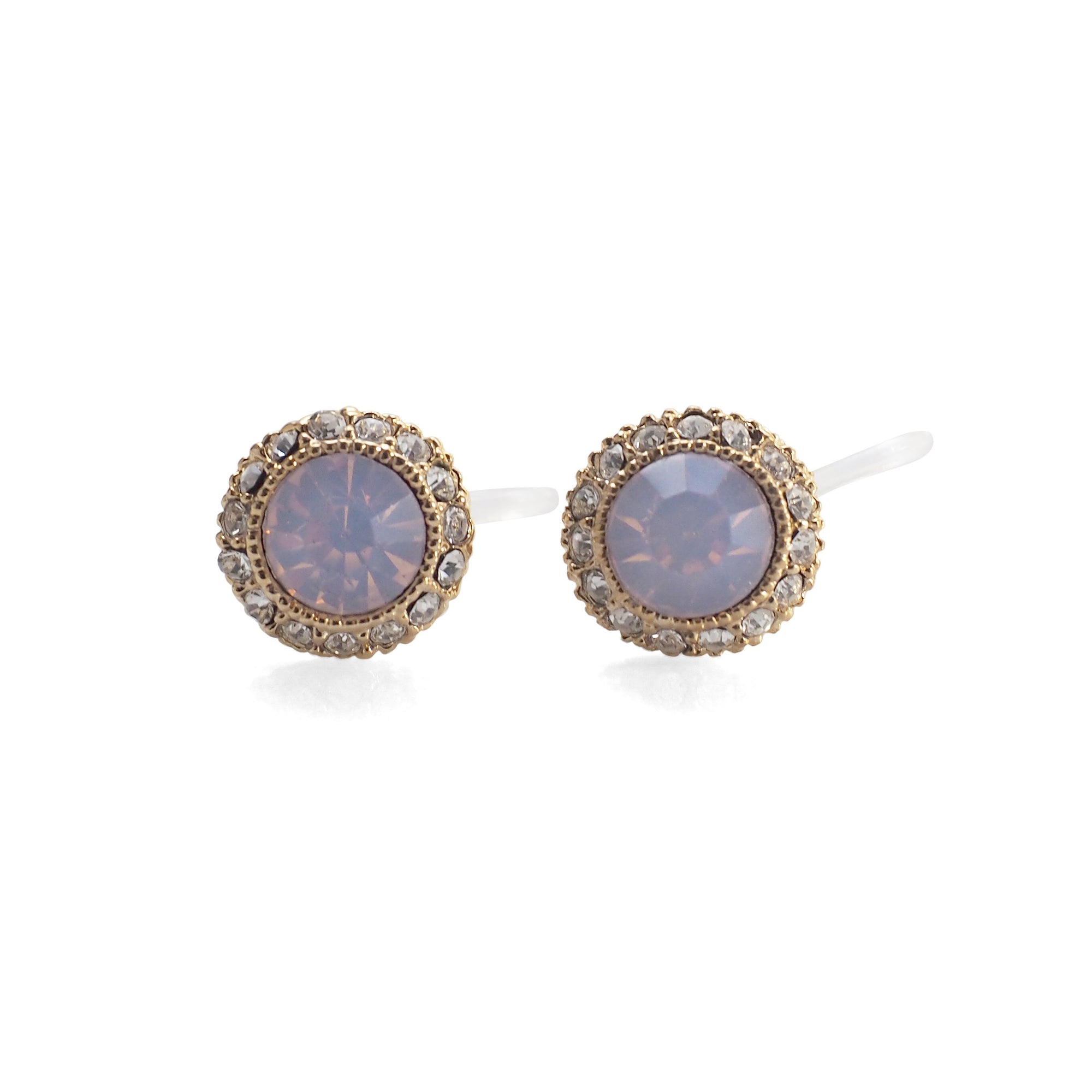 Milky Pink Rhinestone Crystal Invisible Clip On Stud Earrings - miyabigracejewelry.com