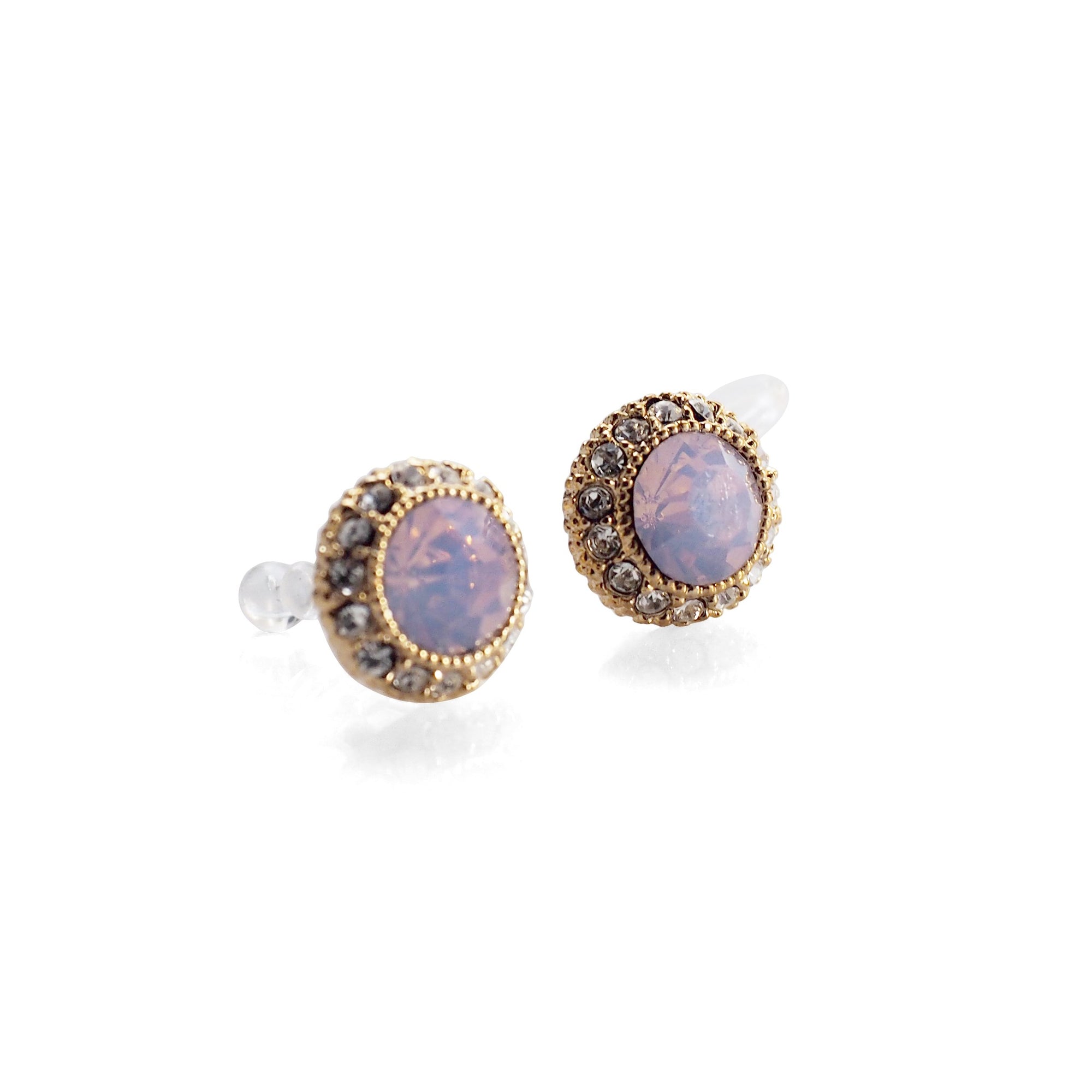 Milky Pink Rhinestone Crystal Invisible Clip On Stud Earrings - miyabigracejewelry.com