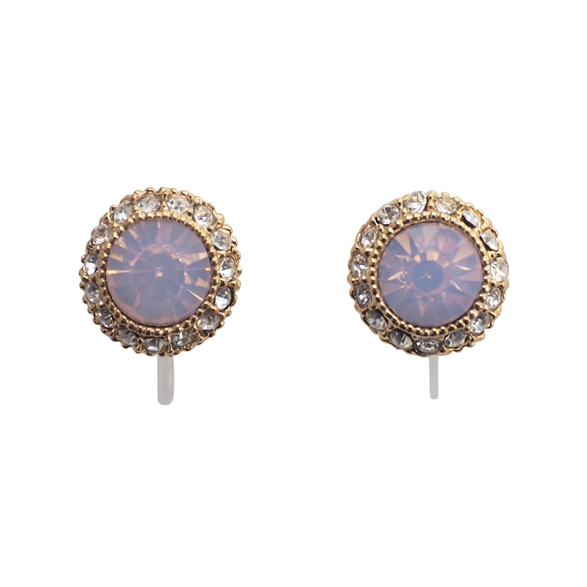 Milky Pink Rhinestone Crystal Invisible Clip On Stud Earrings - miyabigracejewelry.com