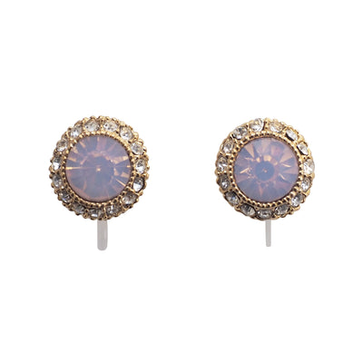 Milky Pink Rhinestone Crystal Invisible Clip On Stud Earrings - miyabigracejewelry.com