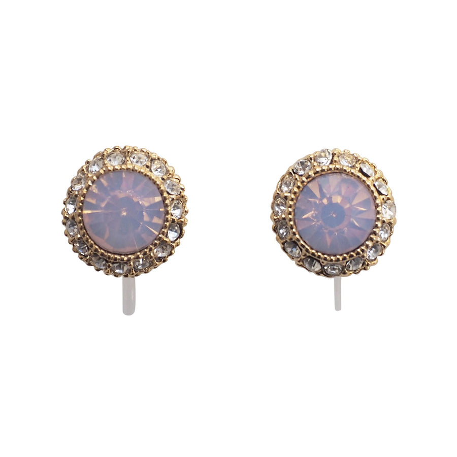 Milky Pink Rhinestone Crystal Invisible Clip On Stud Earrings - miyabigracejewelry.com