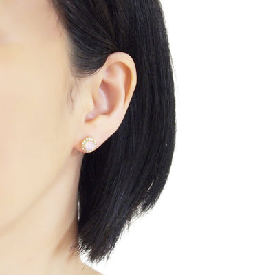 Milky Pink Rhinestone Crystal Invisible Clip On Stud Earrings - miyabigracejewelry.com