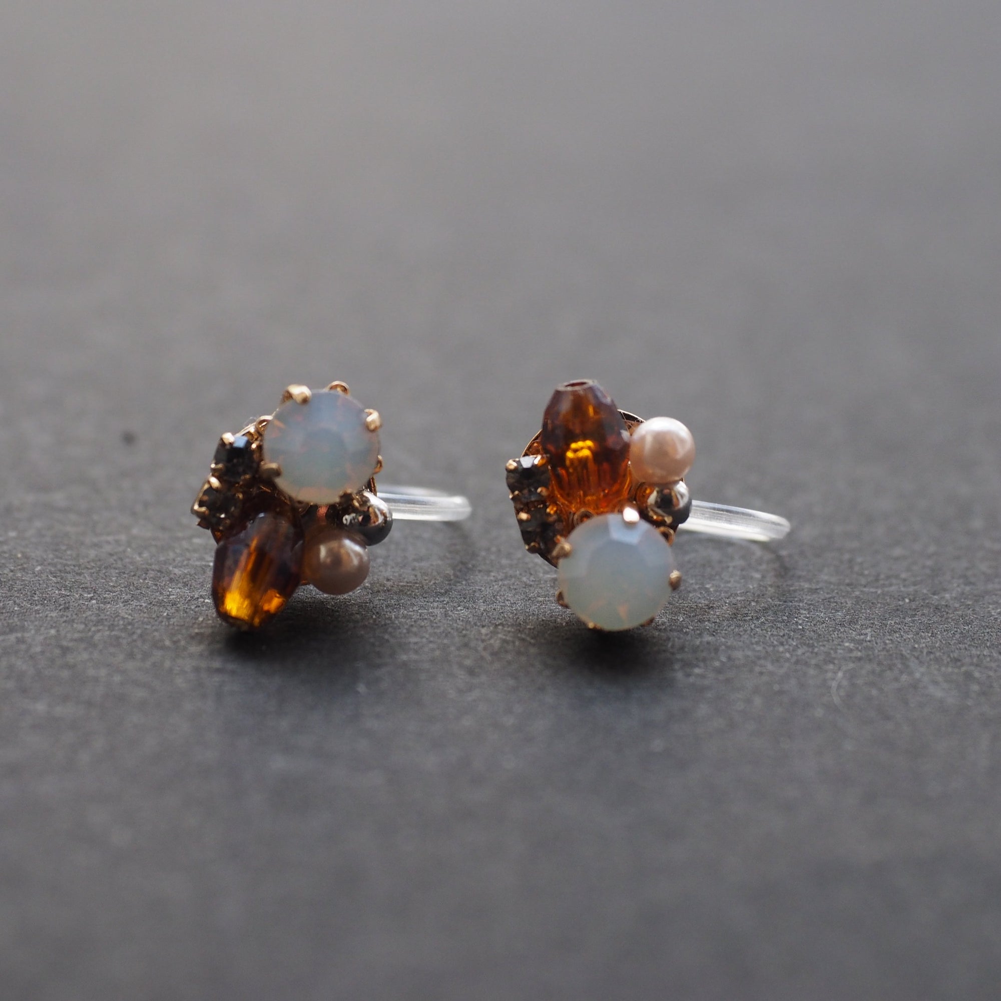White and Brown Rhinestone Crystal Invisible Clip On Stud Earrings - miyabigracejewelry.com