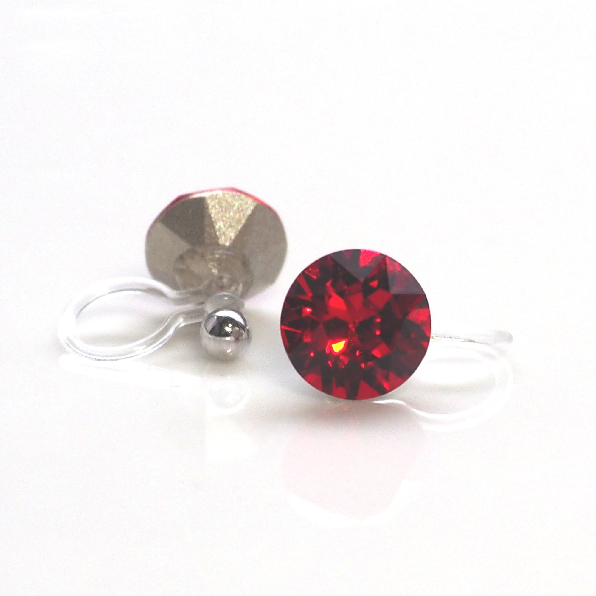 Light Siam Red Swarovski crystal invisible clip on stud earrings - miyabigracejewelry.com