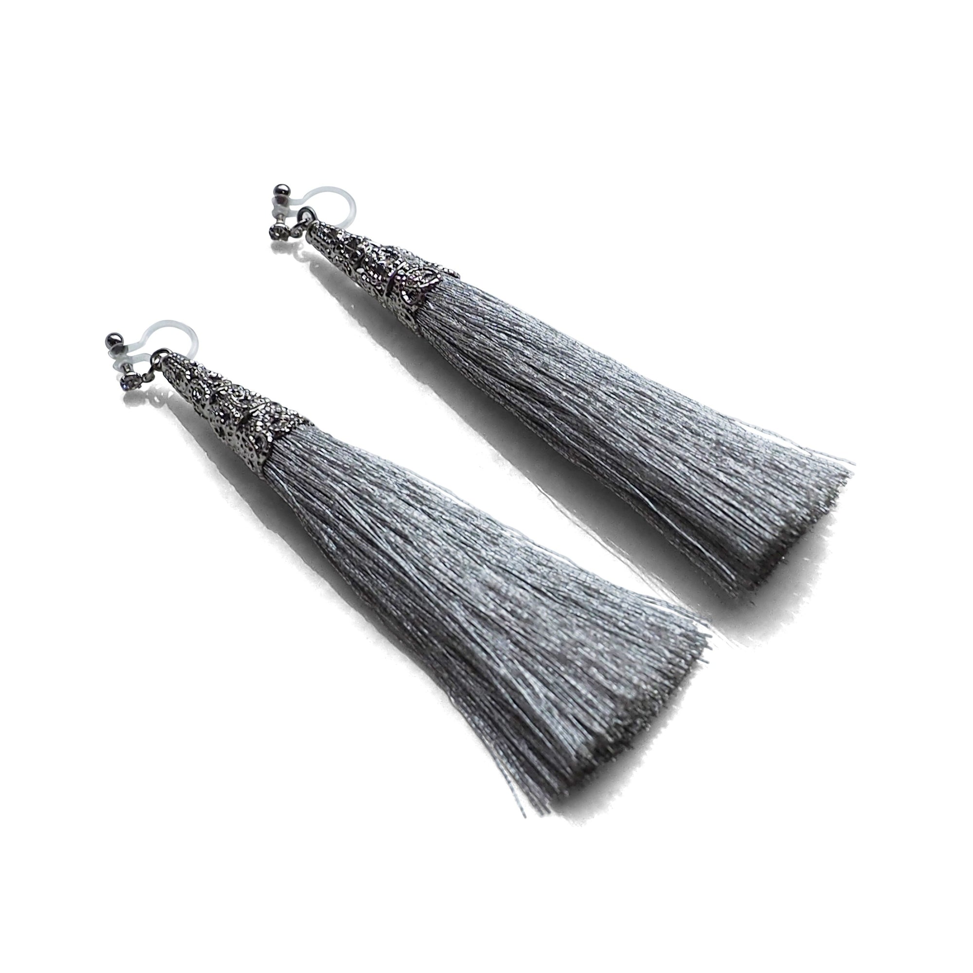 Long Silver Tassel Invisible Clip On Earrings - miyabigracejewelry.com