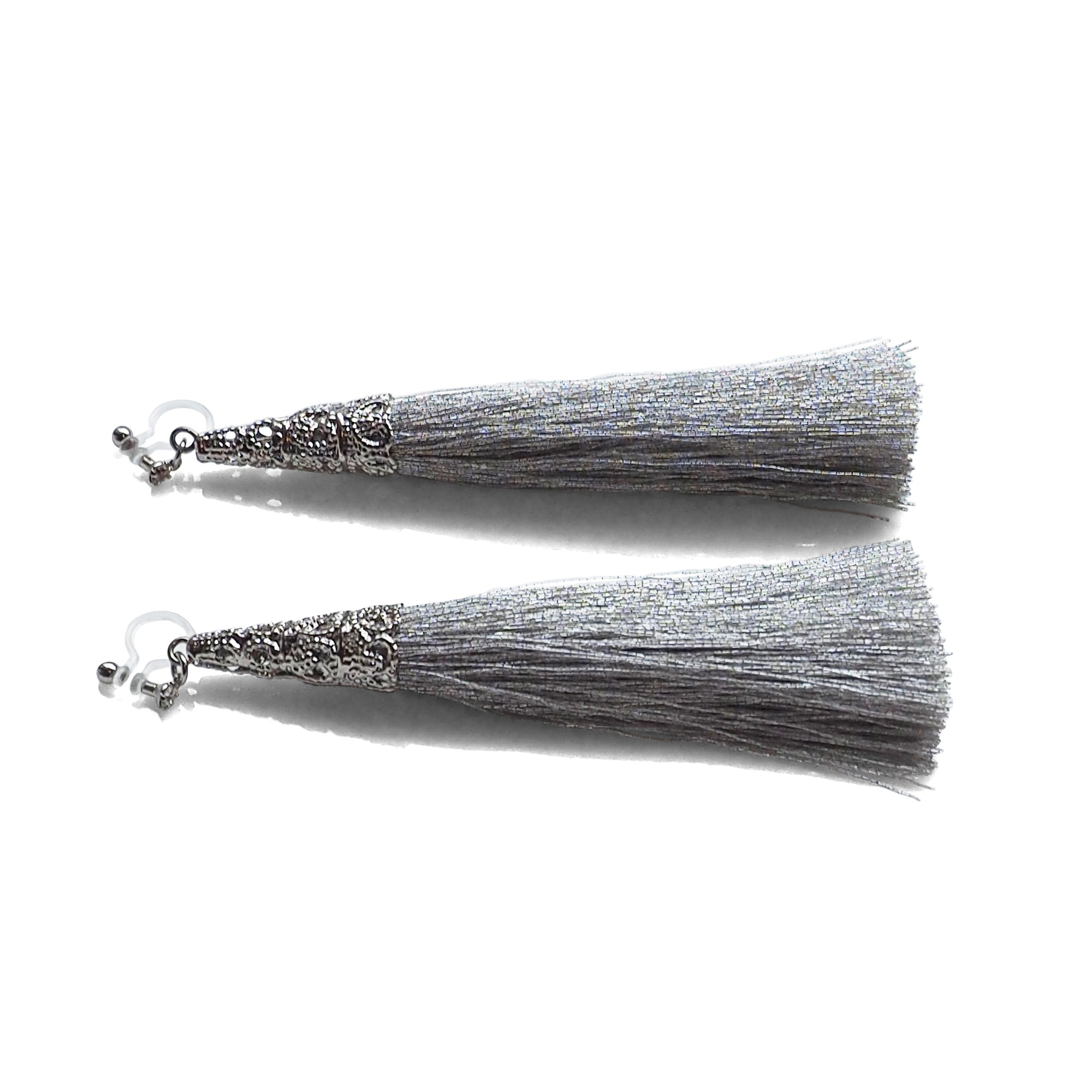 Long Silver Tassel Invisible Clip On Earrings - miyabigracejewelry.com