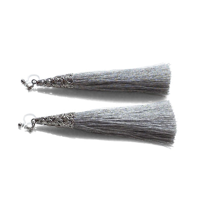 Long Silver Tassel Invisible Clip On Earrings - miyabigracejewelry.com