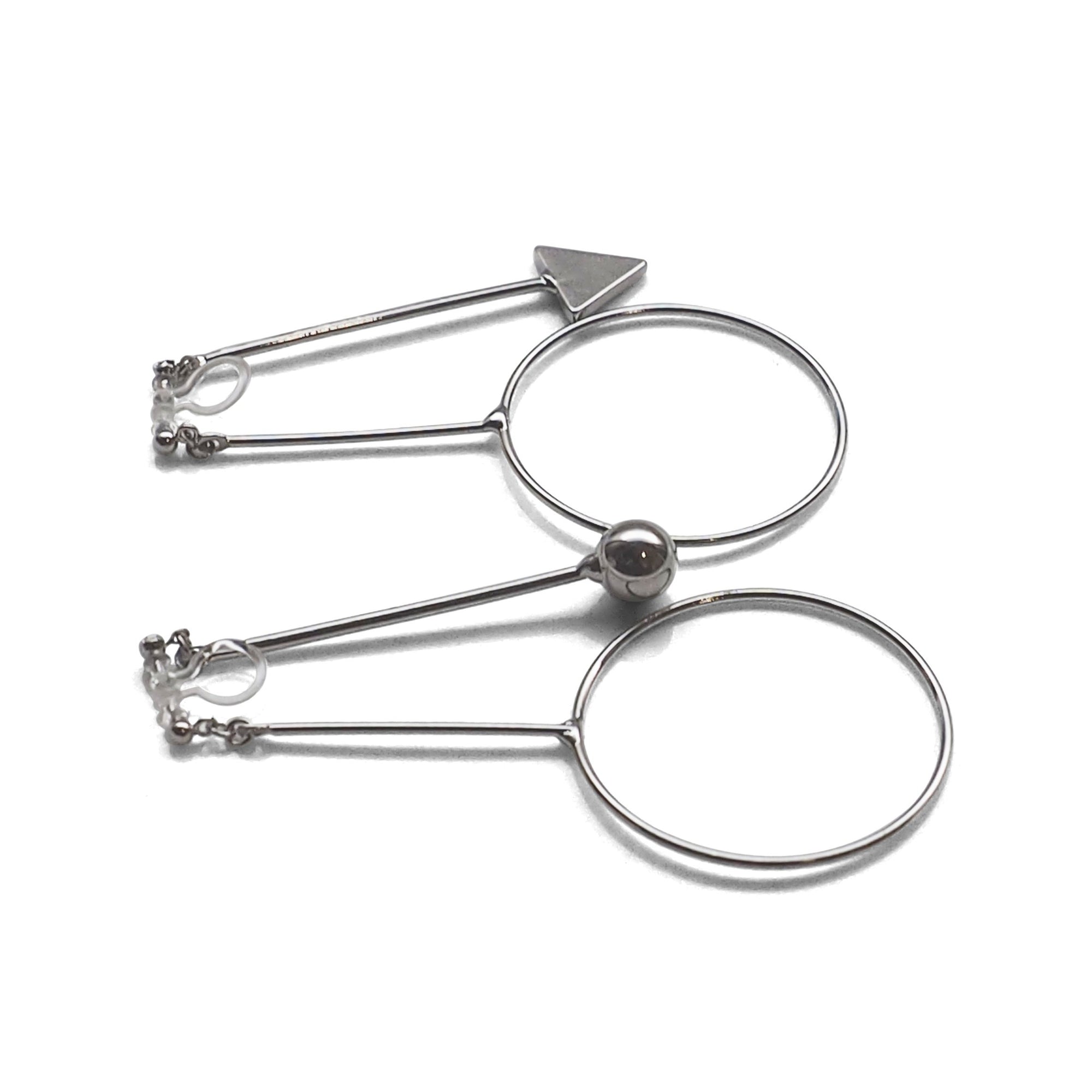 Double Sided Ball and Arrow Bar Clip on Hoop Earrings (Silver tone) - miyabigracejewelry.com