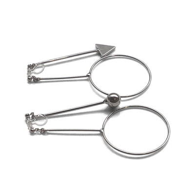 Double Sided Ball and Arrow Bar Clip on Hoop Earrings (Silver tone) - miyabigracejewelry.com