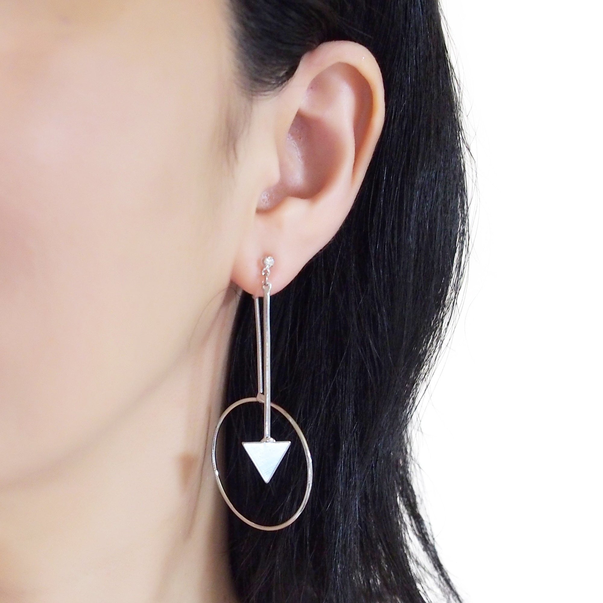 Double Sided Ball and Arrow Bar Clip on Hoop Earrings (Silver tone) - miyabigracejewelry.com