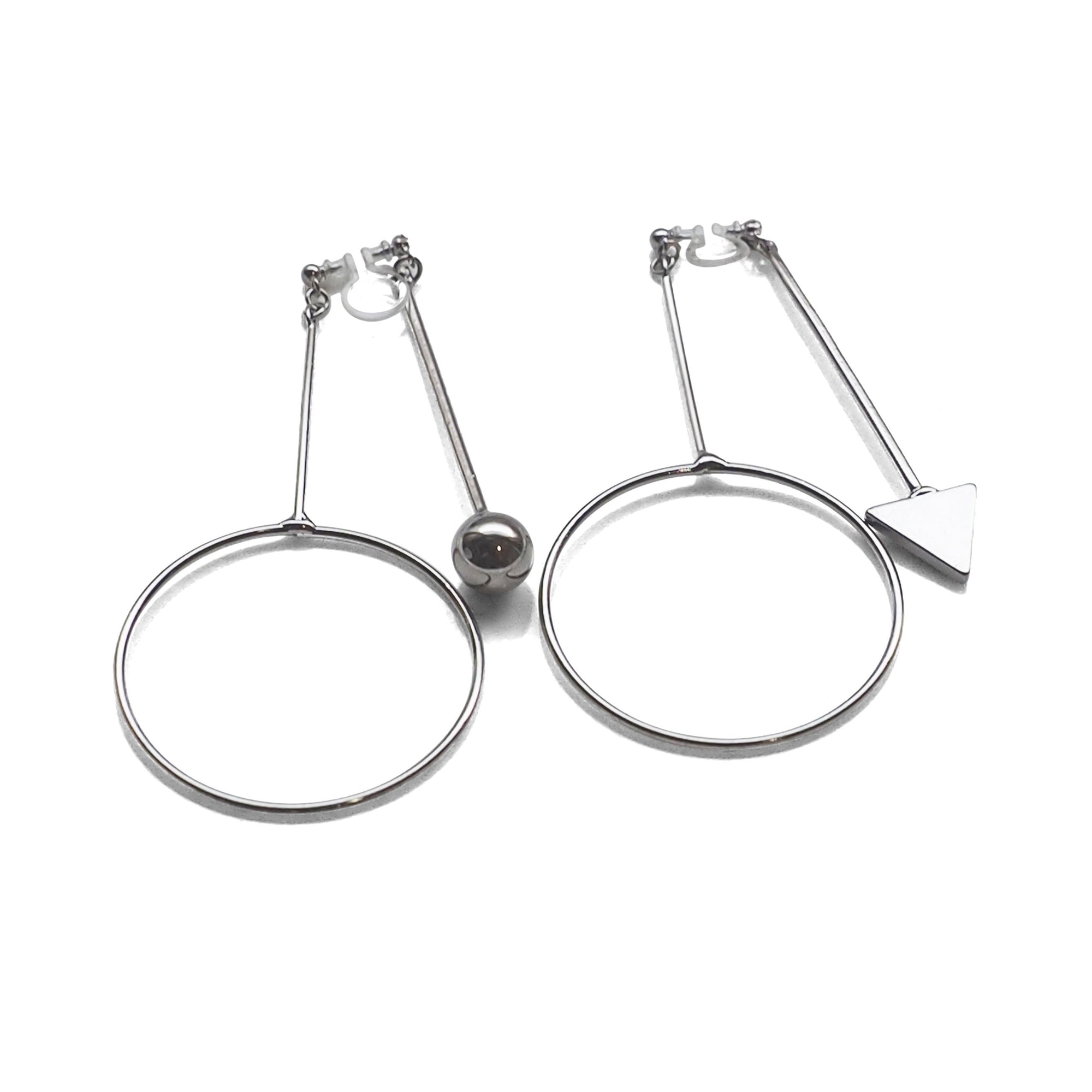 Double Sided Ball and Arrow Bar Clip on Hoop Earrings (Silver tone) - miyabigracejewelry.com