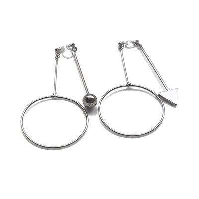 Double Sided Ball and Arrow Bar Clip on Hoop Earrings (Silver tone) - miyabigracejewelry.com