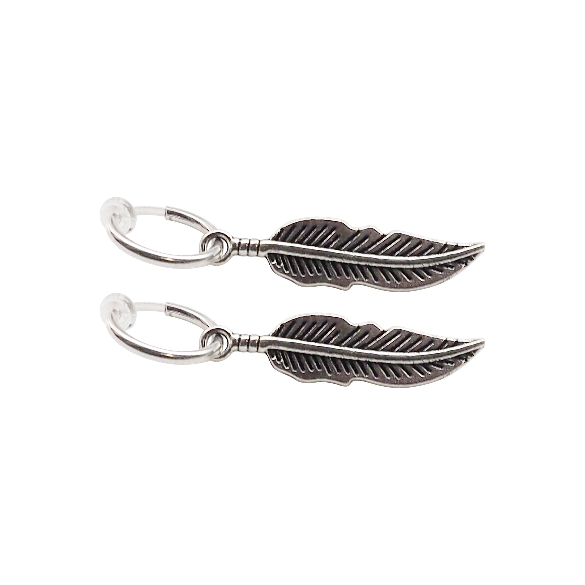 Silver Feather Resin Clip On Hoop Earrings - Miyabi Grace