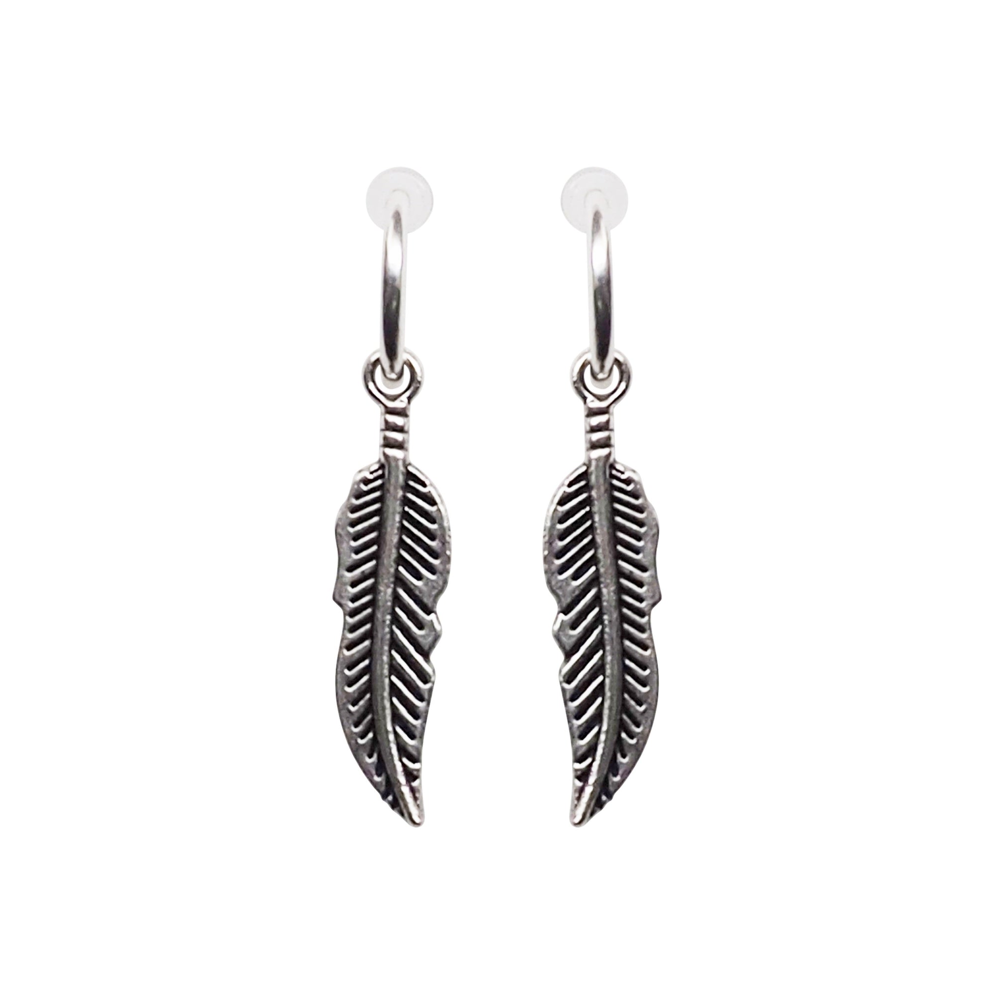 Silver Feather Resin Clip On Hoop Earrings - Miyabi Grace