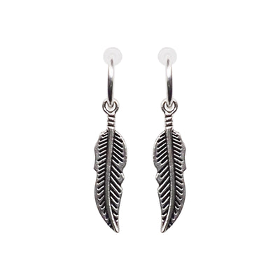 Silver Feather Resin Clip On Hoop Earrings - Miyabi Grace