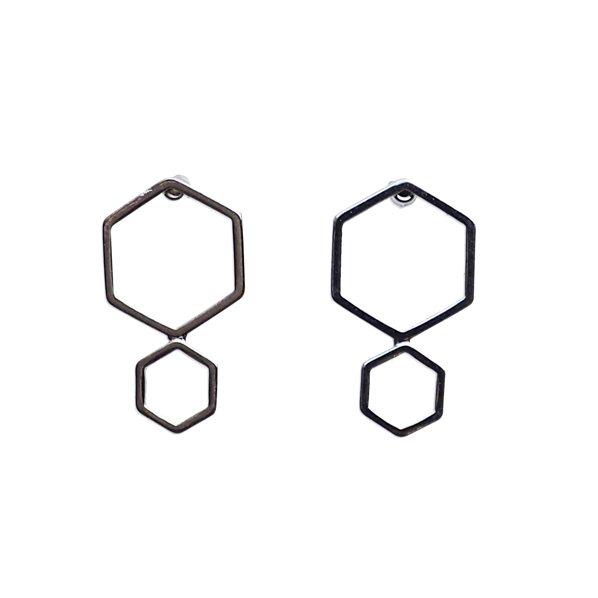 Double hexagon invisible clip on stud earrings ( Silver tone ) - miyabigracejewelry.com