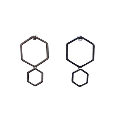 Double hexagon invisible clip on stud earrings ( Silver tone ) - miyabigracejewelry.com