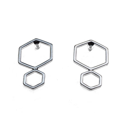 Double hexagon invisible clip on stud earrings ( Silver tone ) - miyabigracejewelry.com