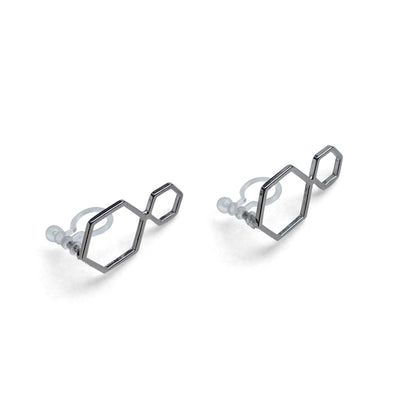 Double hexagon invisible clip on stud earrings ( Silver tone ) - miyabigracejewelry.com