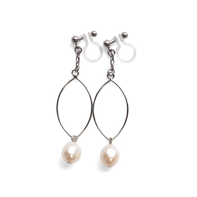White freshwater pearl with hoop invisible clip on earrings - miyabigracejewelry.com