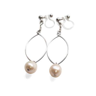 White freshwater pearl with hoop invisible clip on earrings - miyabigracejewelry.com