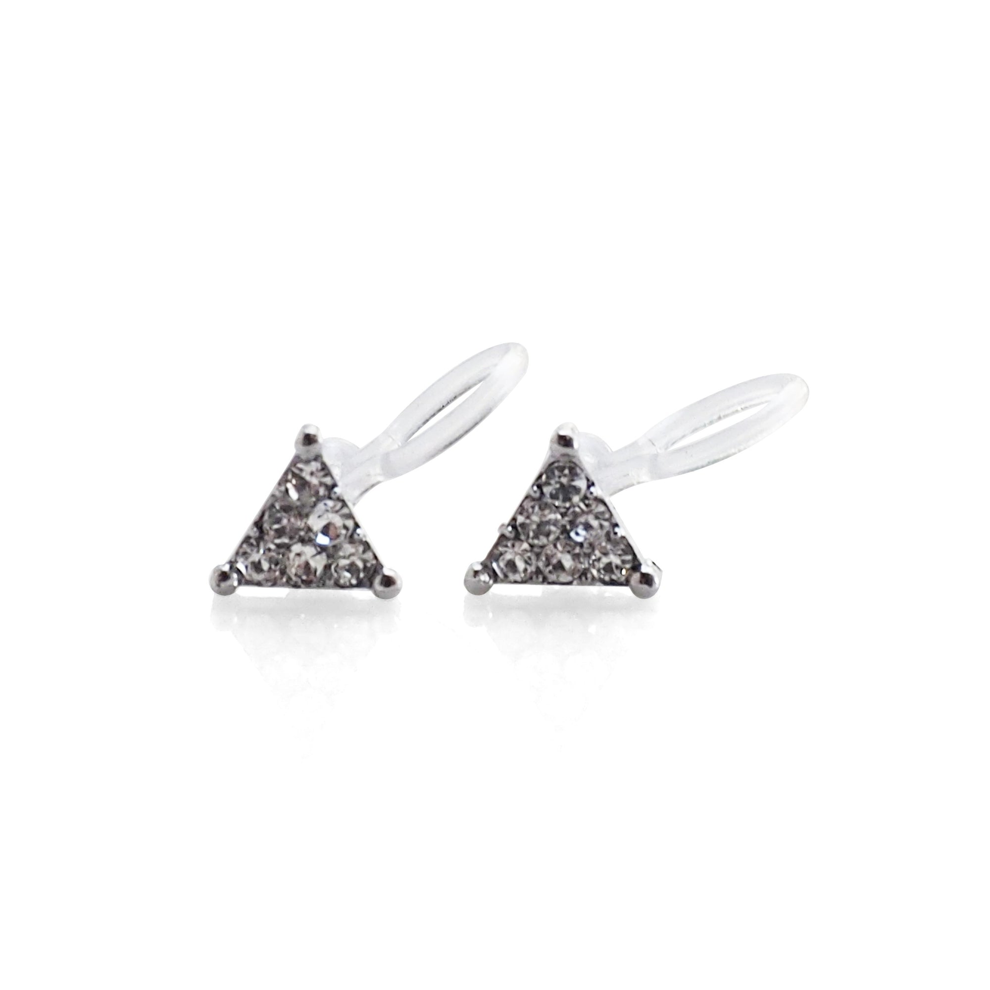Minimalist Silver Triangle Invisible Clip On Stud Earrings - miyabigracejewelry.com