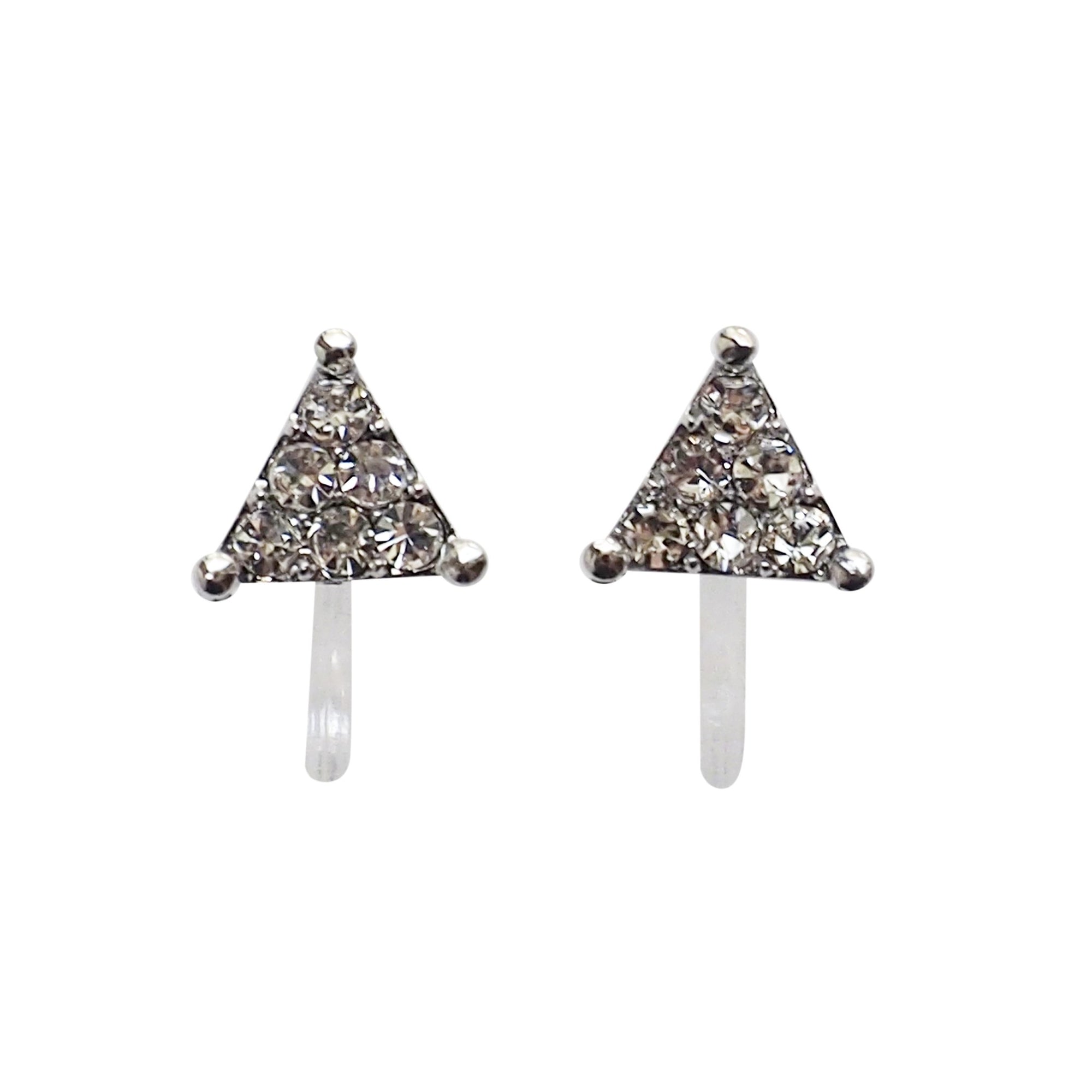 Minimalist Silver Triangle Invisible Clip On Stud Earrings - miyabigracejewelry.com