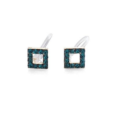 Sky Blue Square Rhinestone and Gold Invisible Clip On Stud Earrings - miyabigracejewelry.com