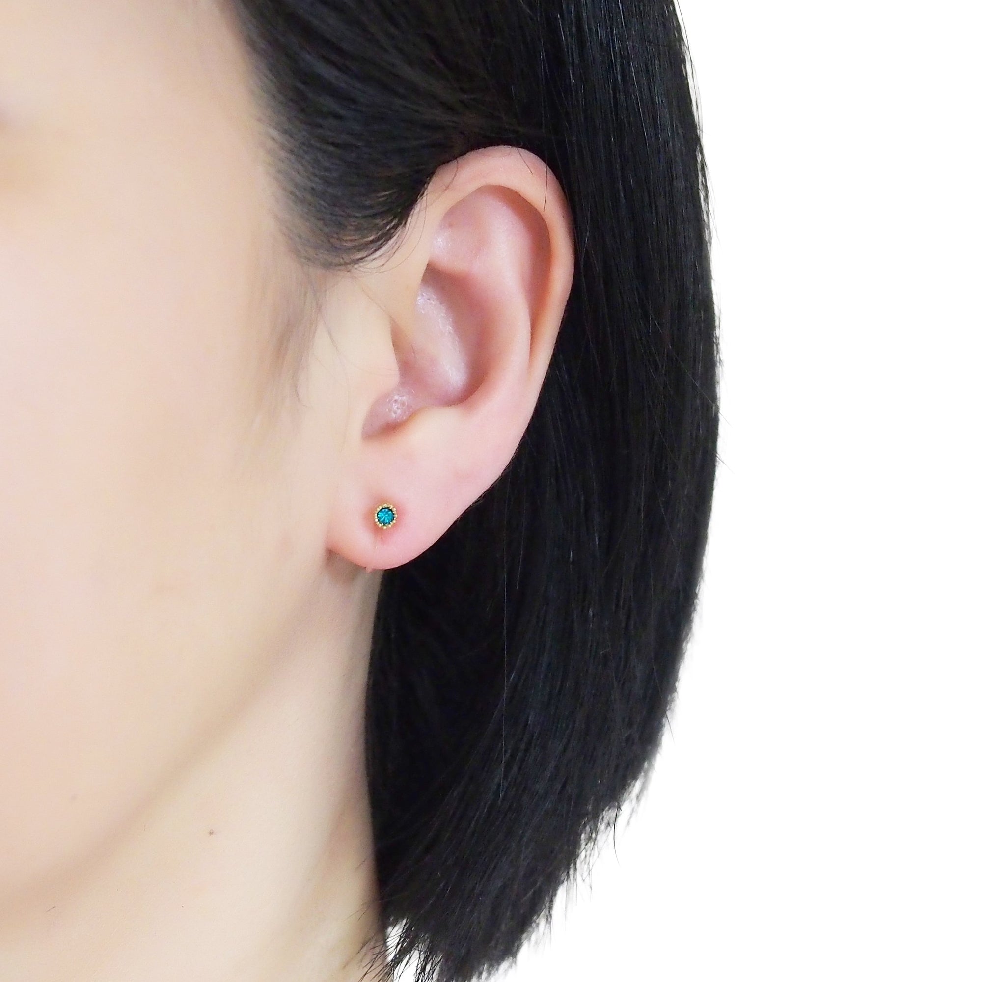 Sky Blue Square Rhinestone and Gold Invisible Clip On Stud Earrings - miyabigracejewelry.com