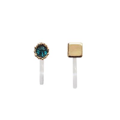 Sky Blue Square Rhinestone and Gold Invisible Clip On Stud Earrings - miyabigracejewelry.com