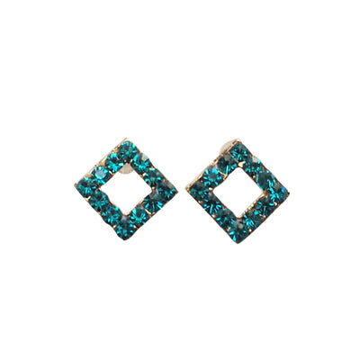 Sky Blue Square Rhinestone and Gold Invisible Clip On Stud Earrings - miyabigracejewelry.com