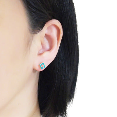 Sky Blue Square Rhinestone and Gold Invisible Clip On Stud Earrings - miyabigracejewelry.com