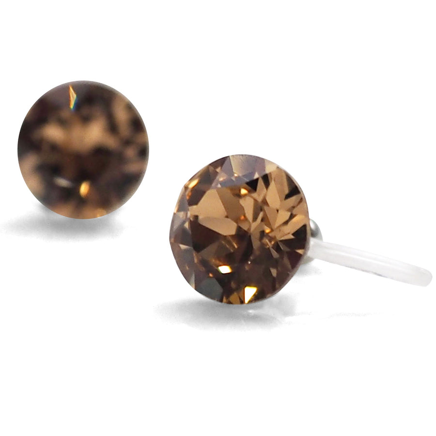 light brown topaz Swarovski crystal invisible clip on stud earrings - miyabigracejewelry.com