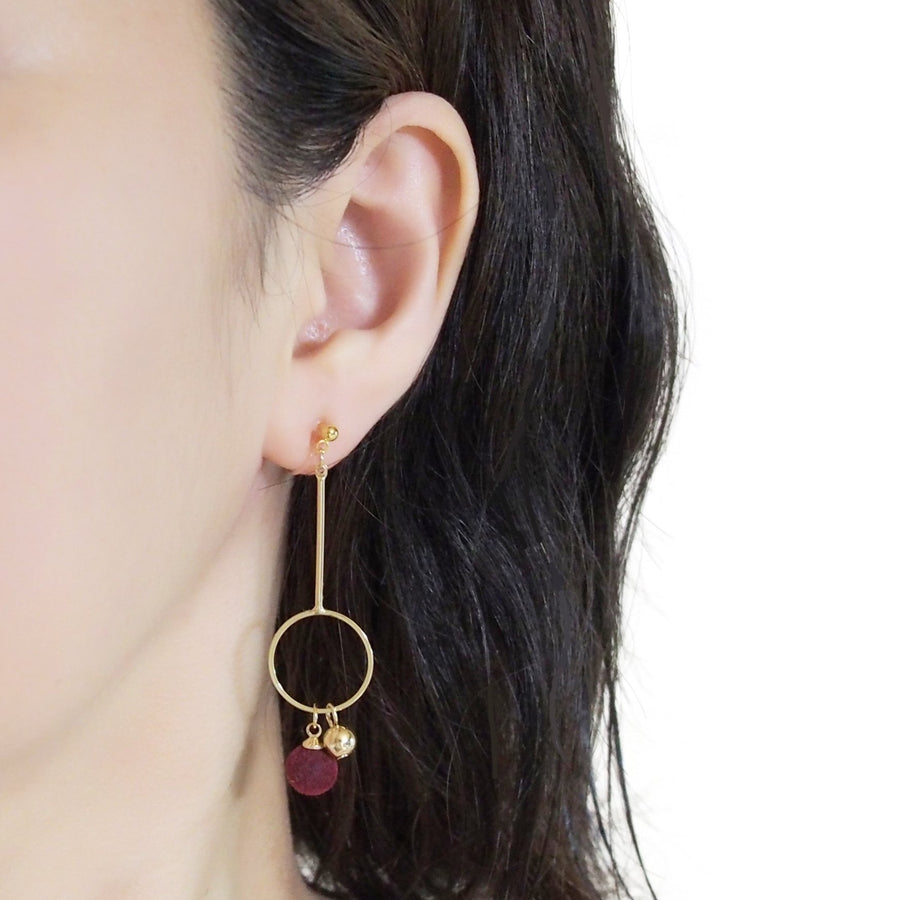 Burgundy Velvet and Gold Ball Invisible Clip On Earrings - Miyabi Grace