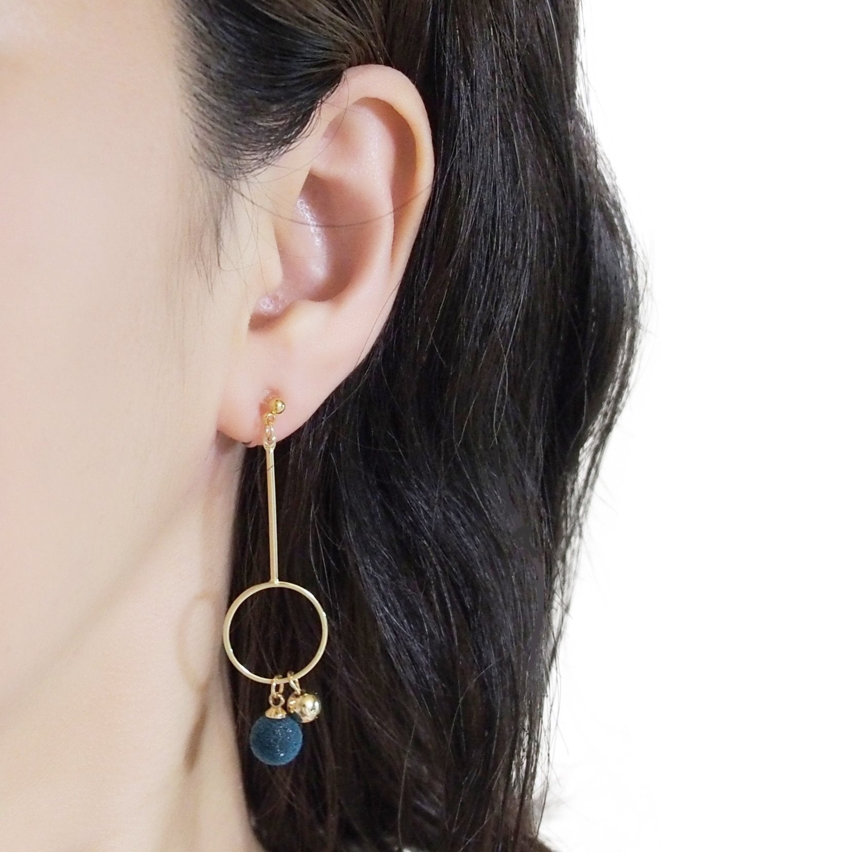 Green Velvet and Gold Ball Invisible Clip On Earrings - Miyabi Grace